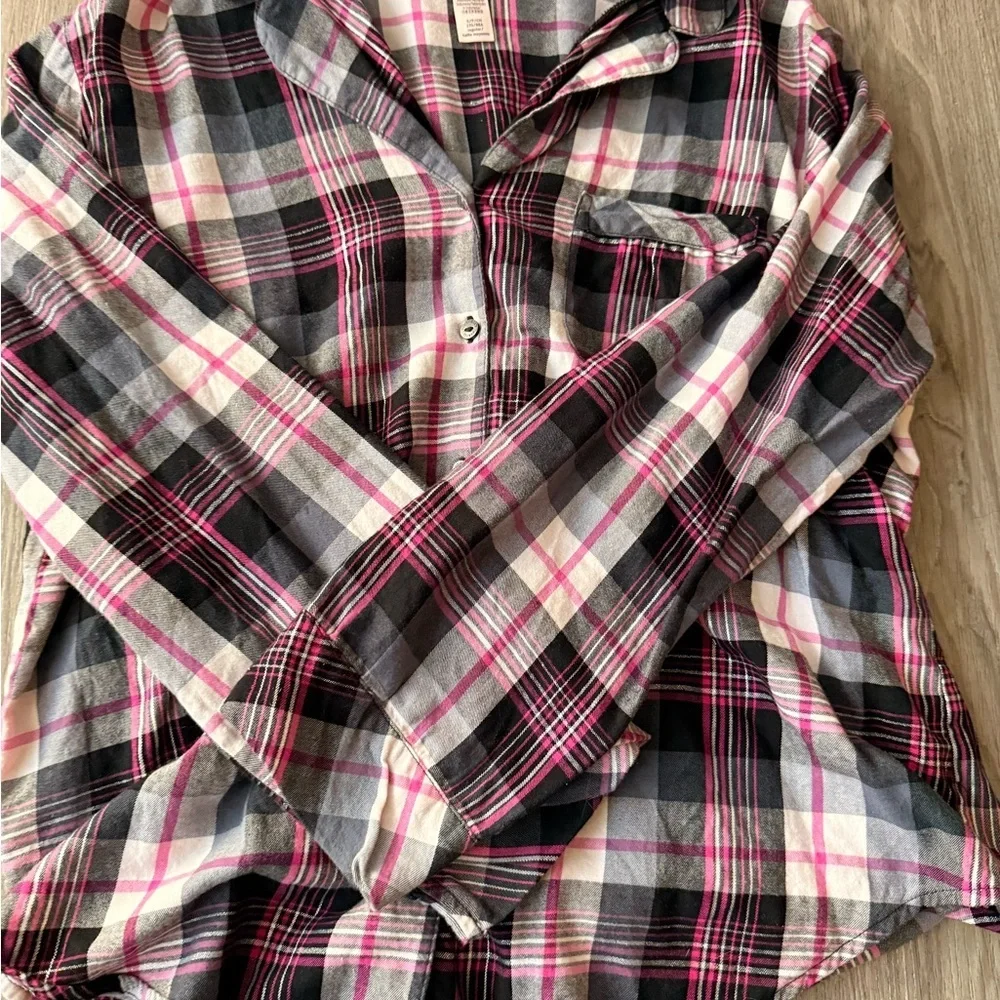 Victoria's Secret Pink and Black Plaid Pajama Top